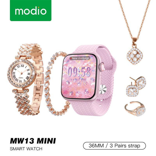 Modio MW13 Mini Ladies Smart Watch 5 In 1 Diamond Style Jewellery